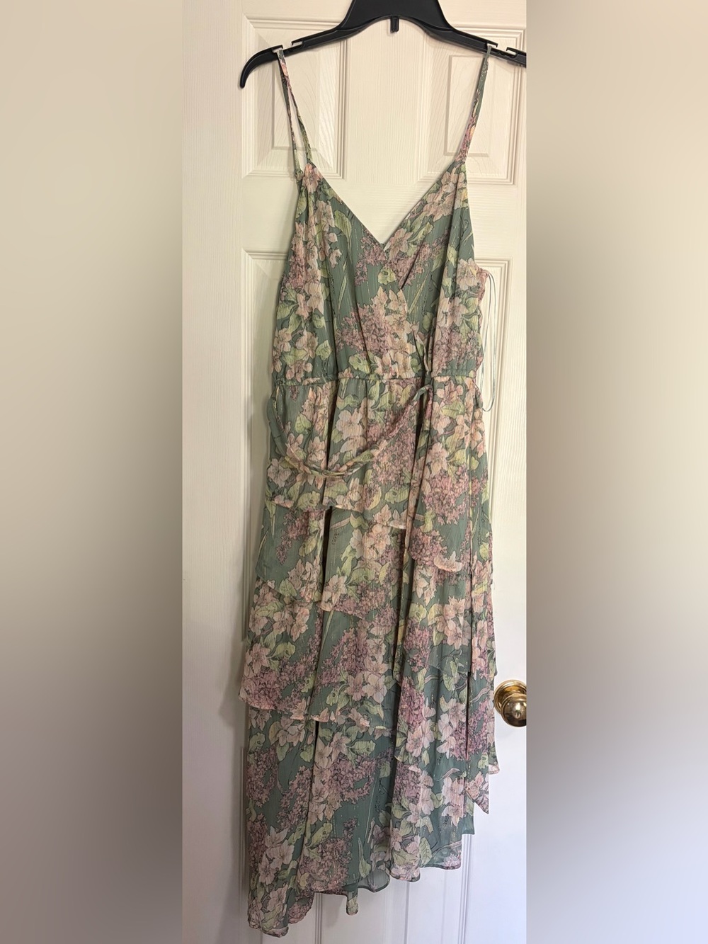 Lauren Conrad Green Floral Tiered Spaghetti Strap Dress